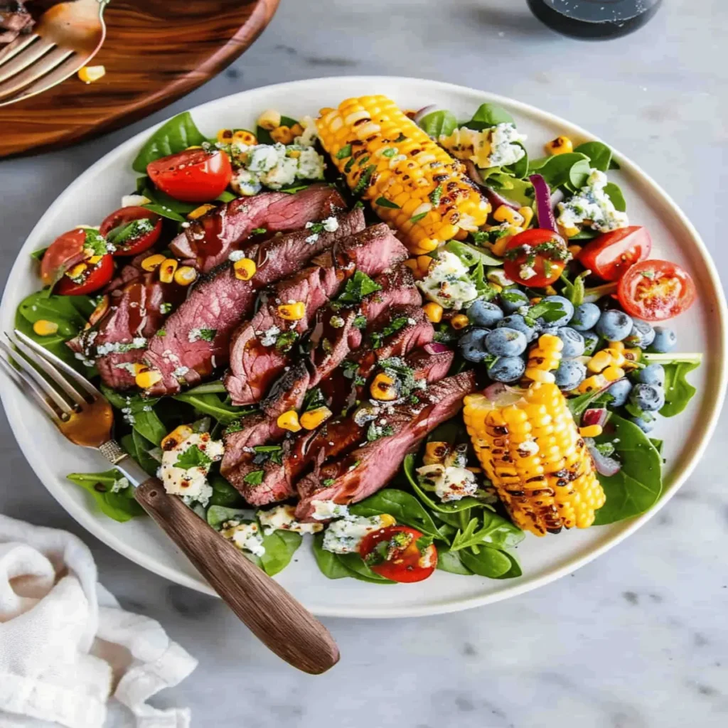 Balsamic Steak Gorgonzola Salad with Grilled Corn