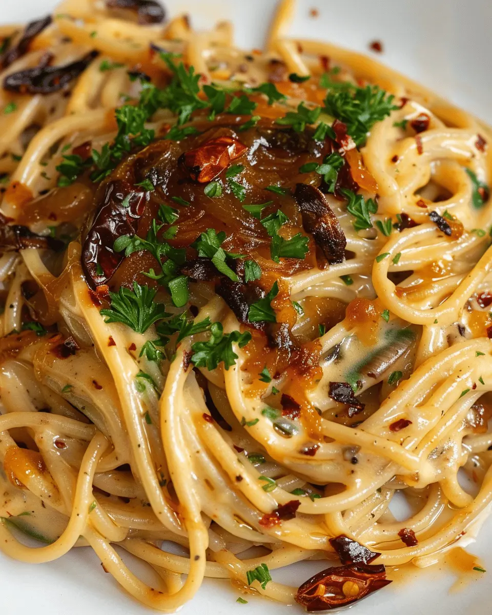 Caramelized Onion Pasta: Indulgent Flavor with Chilli Oil