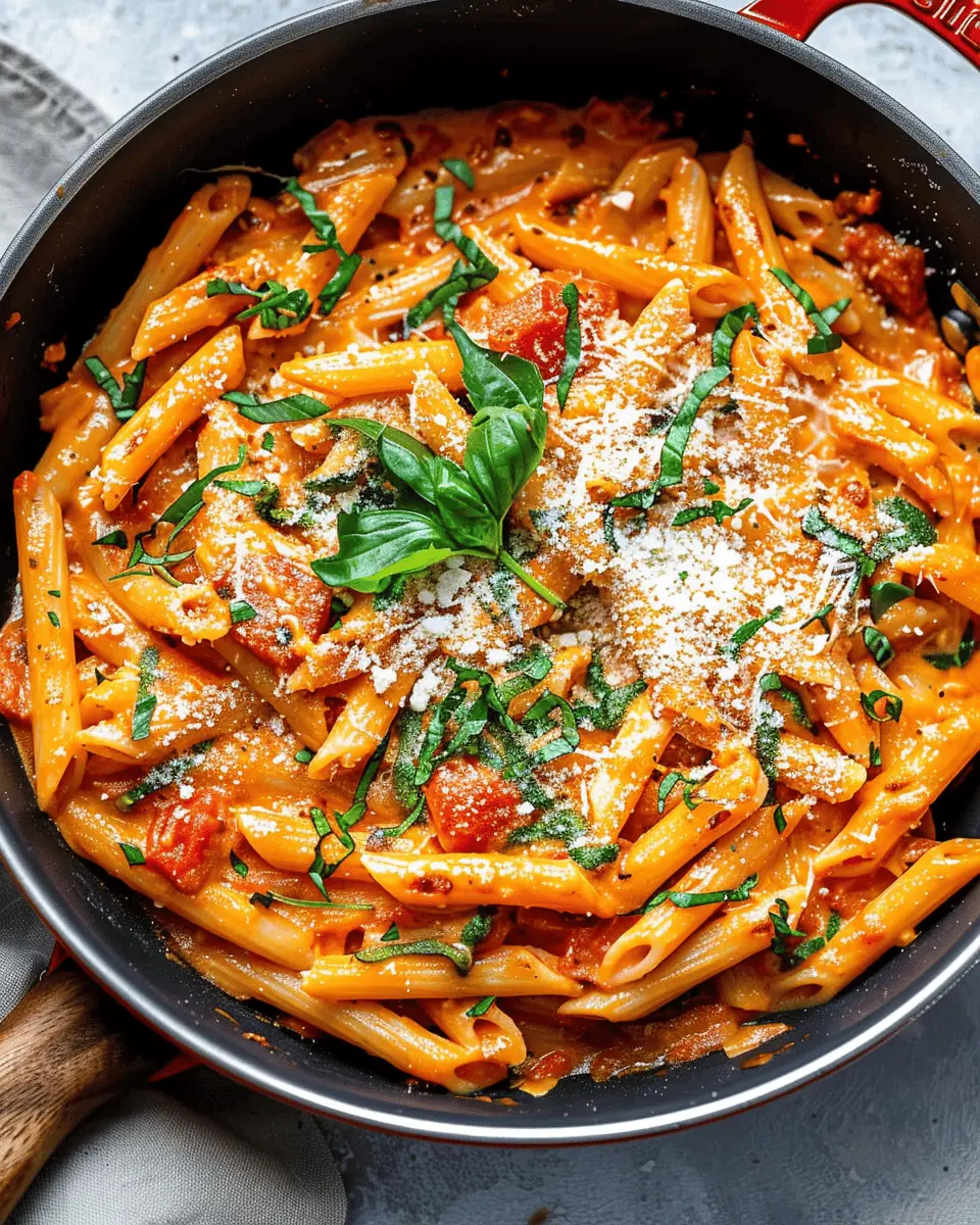One Pan Creamy Tomato Pasta with Turkey Bacon and Spinach Bliss
