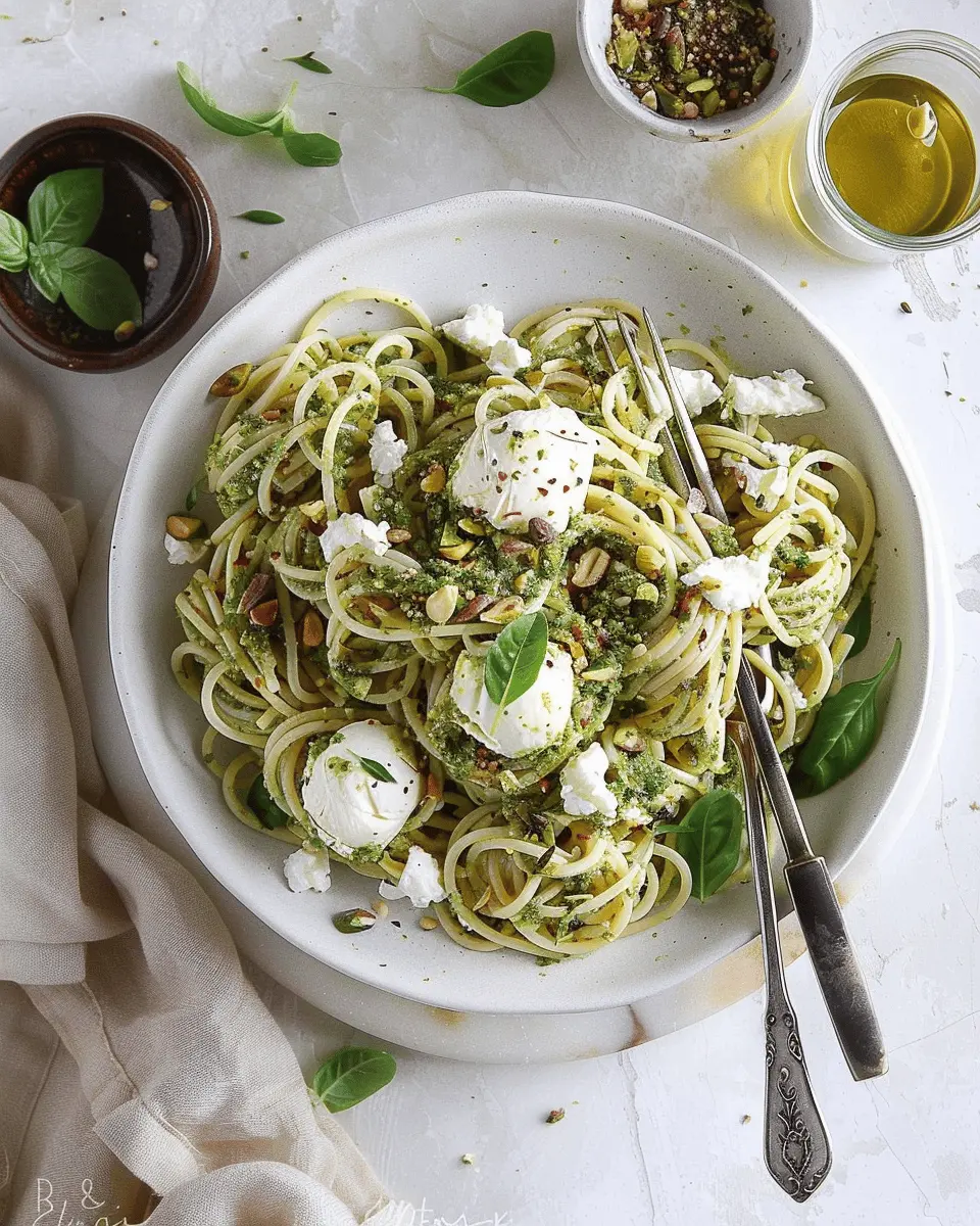 Pistachio Pesto Pasta: Indulgent Comfort with Burrata Cheese