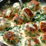 Chicken Ricotta Meatballs In Spinach Alfredo Sauce