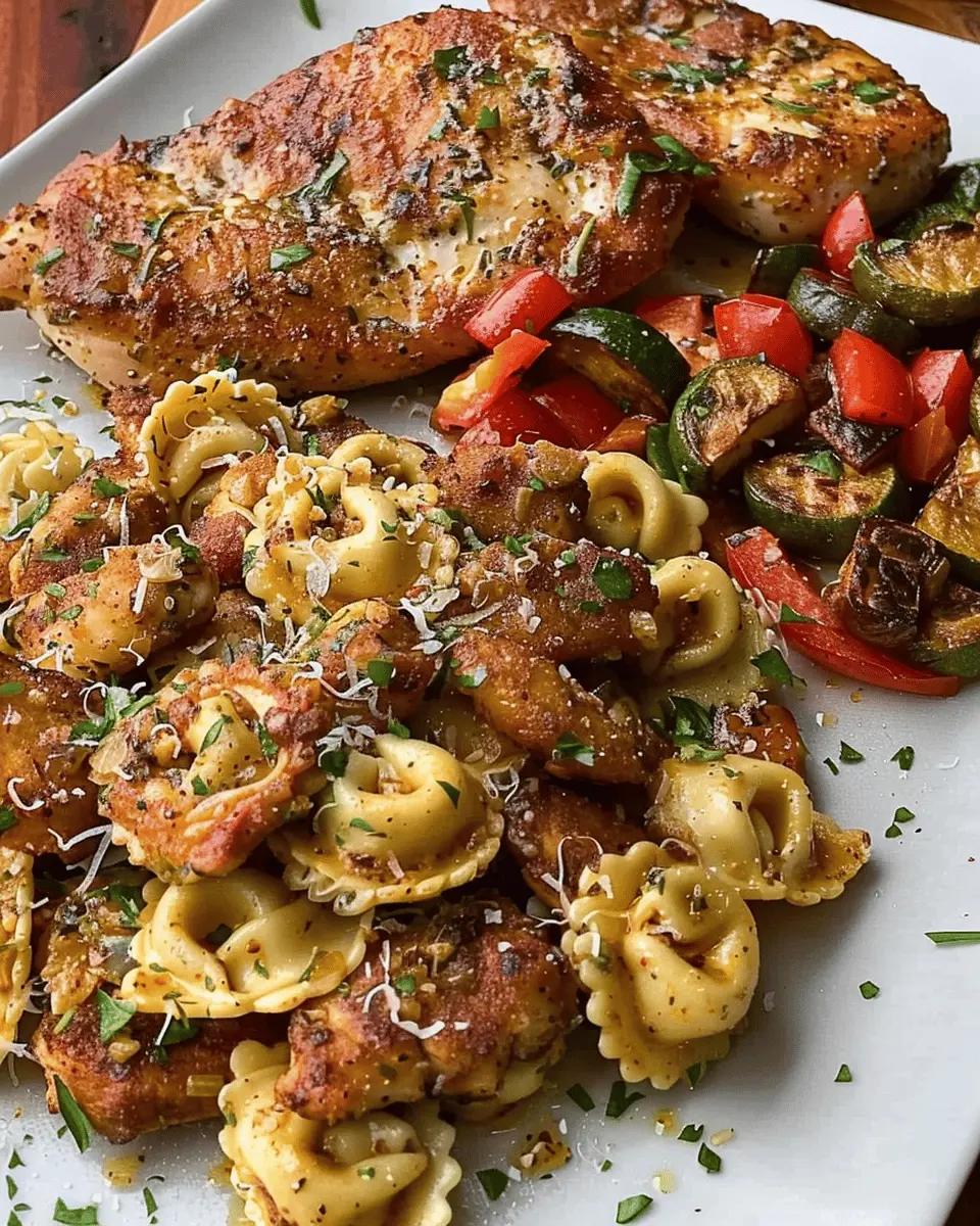 Parmesan Garlic Chicken with Tortellini and Veggies