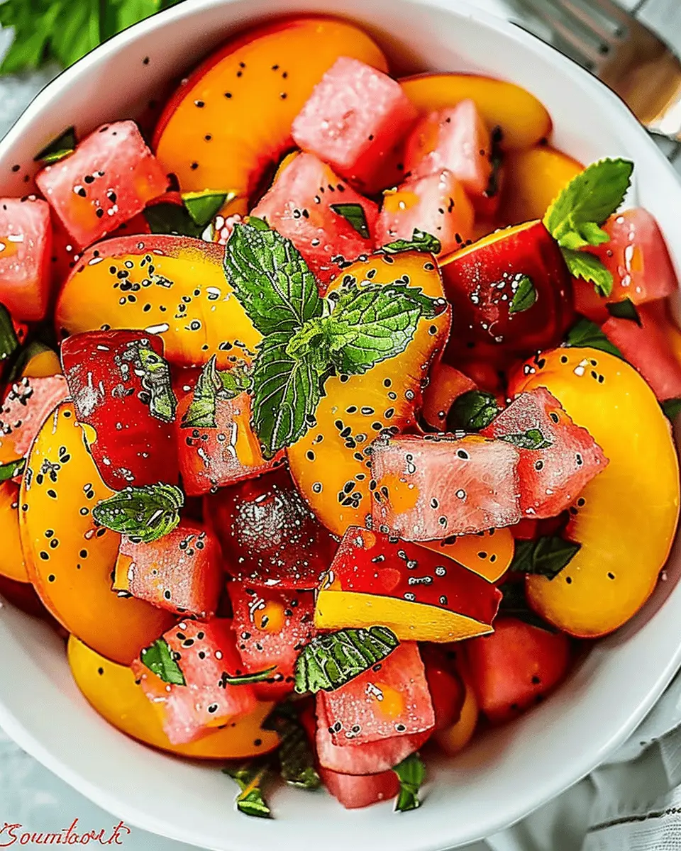 Easy Summer Peach Watermelon Salad with Turkey Bacon Delight