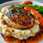 GARLIC HERB CHICKEN WITH MASHED POTATOES AND GLAZED CARROTS