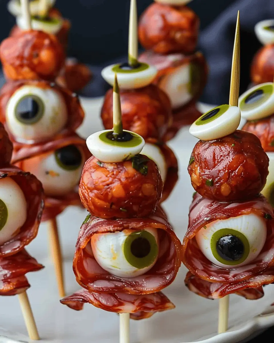 Creepy Skewered Salami Eyeballs: Easy Halloween Appetizer Idea