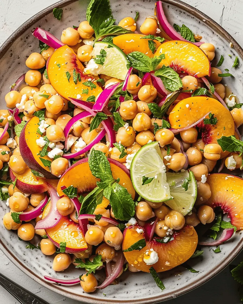 Chickpea Peach Salad with Honey Lime Dressing