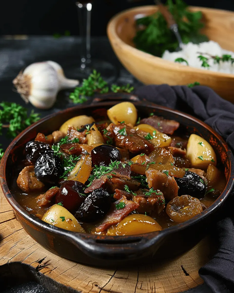 Pork Stew with Bacon, Apples, and Prunes
