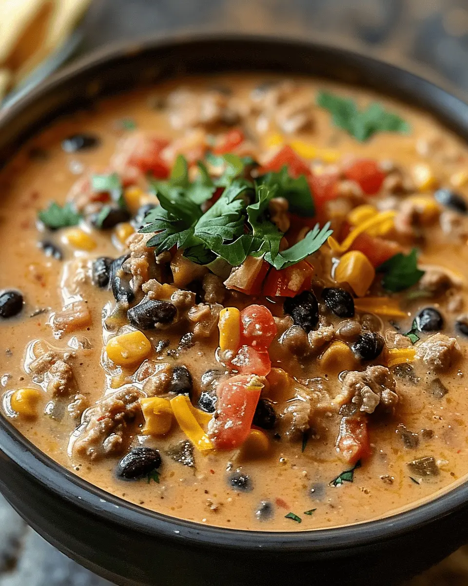 High Protein Creamy Taco Soup with Turkey Bacon and Chicken Ham
