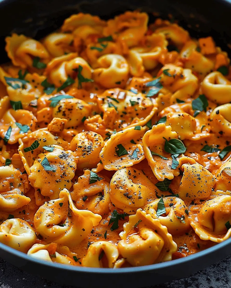 One-Pot Spicy Garlic Butter Chicken Tortellini Delight