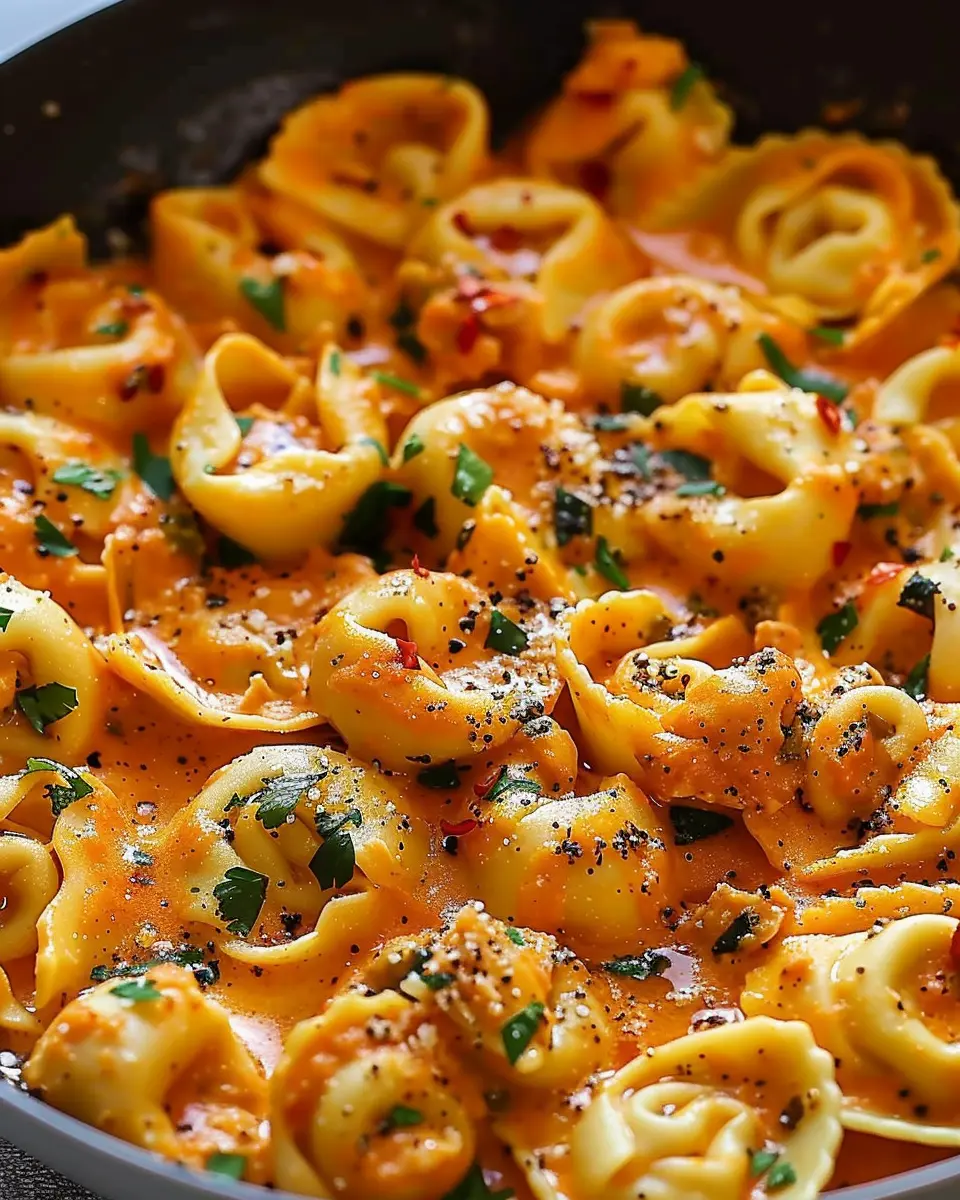 One-Pot Spicy Garlic Butter Chicken Tortellini Delight